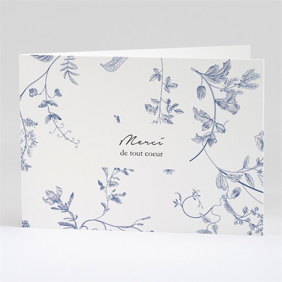 Remerciement décès Fleurs bleues plié réf.N42179