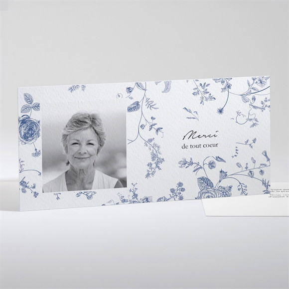 Remerciement décès Fleurs bleues allongé réf.N131170