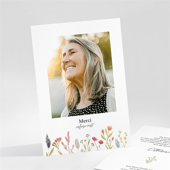 Remerciement décès délicates fleurs portrait