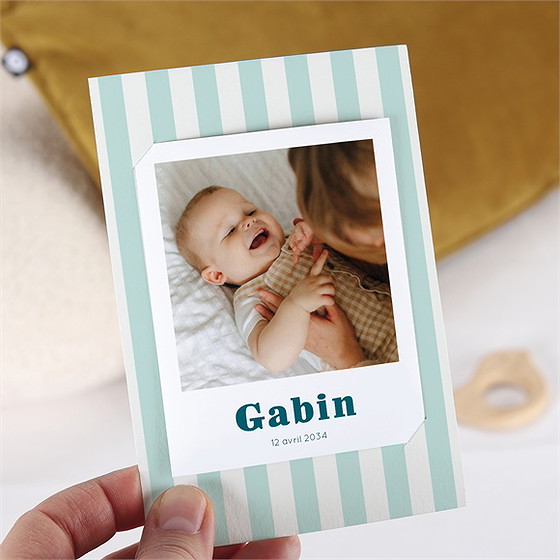 Faire-part naissance rayures marines duo