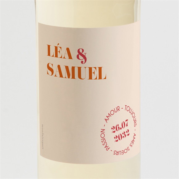 Etiquette de bouteille mariage Orange et fuchsia réf.N3002230