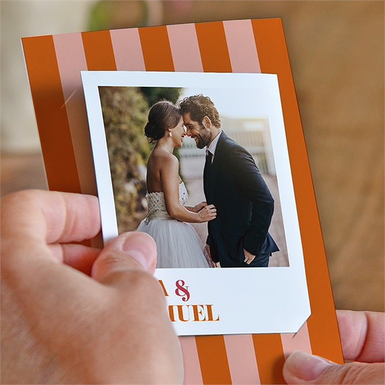 Remerciement mariage orange et fuchsia