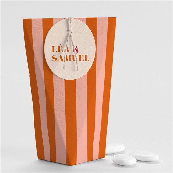 Boîte de dragées mariage Orange et fuchsia étui réf.N520461