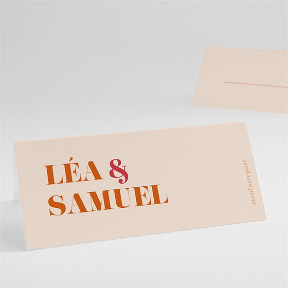 Marque-place mariage orange et fuchsia