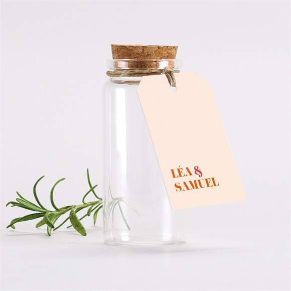 Mignonette mariage Orange et fuchsia étiquette réf.N2911169