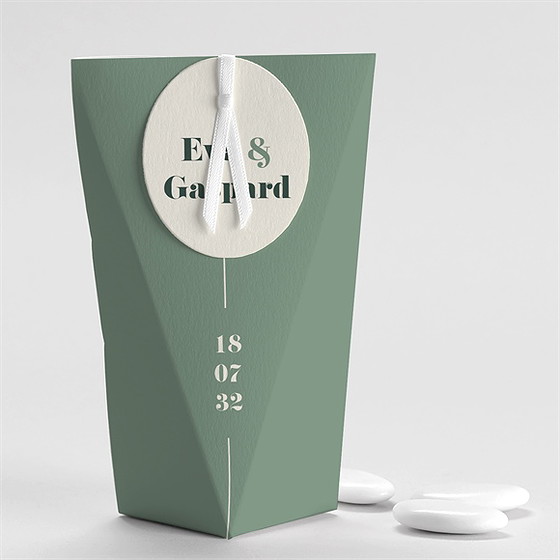Boîte de dragées mariage vert sauge étui