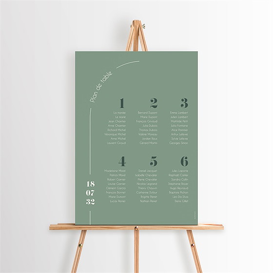 Plan de table mariage tons vert sauge