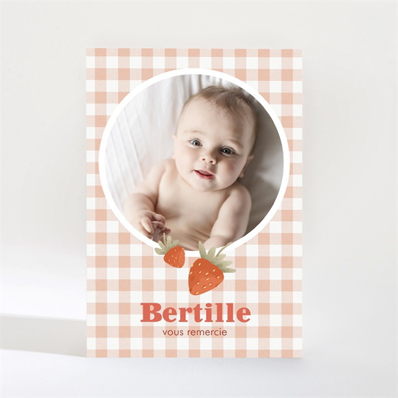 Remerciement naissance Vichy et fraises réf.N210266