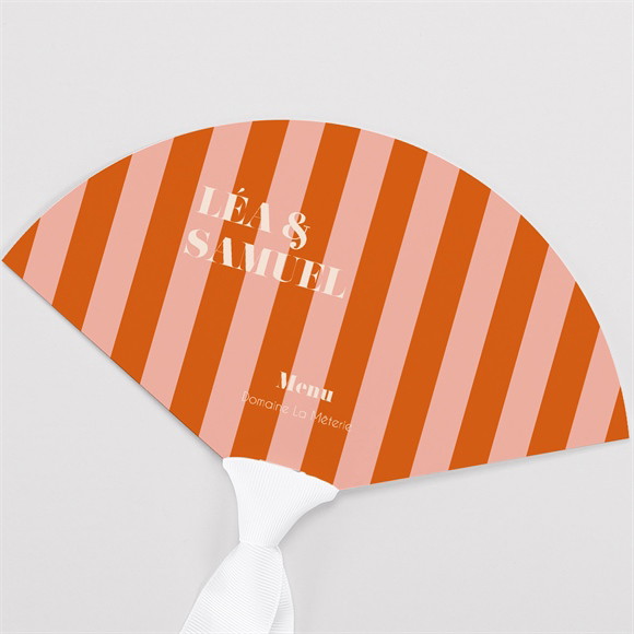 Menu mariage Orange et fuchsia éventail réf.N55115