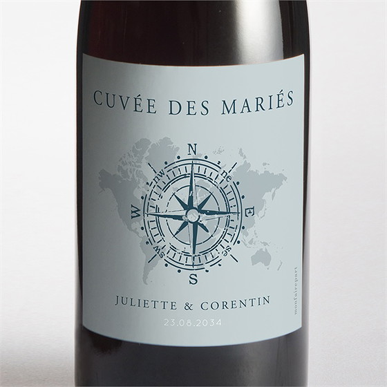 Etiquette de bouteille mariage passeport marin