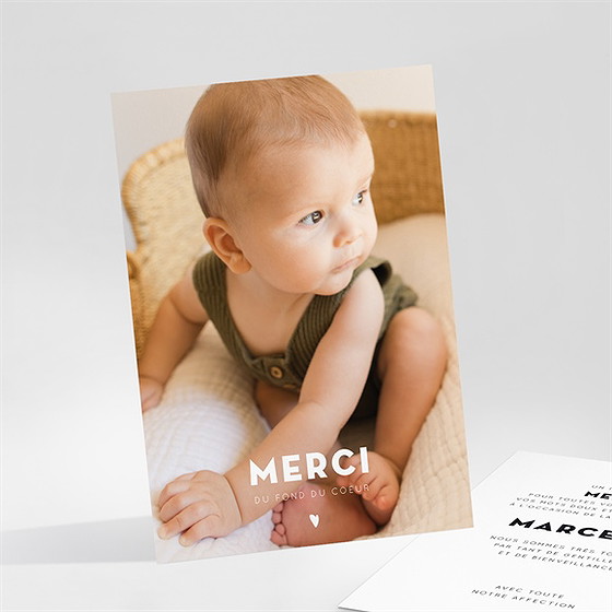 Remerciement naissance photo petit coeur