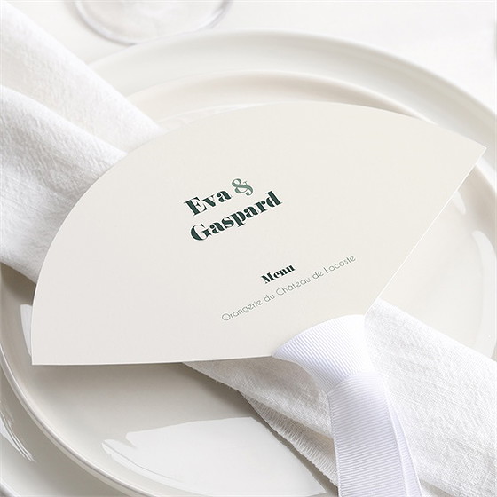 Menu mariage vert sauge éventail