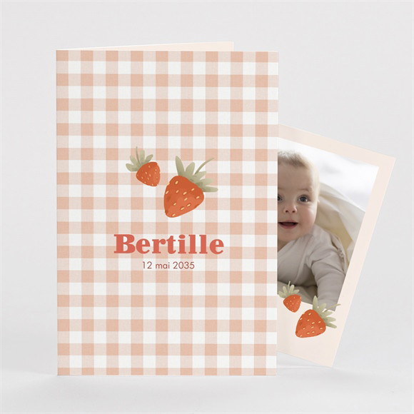 Faire-part naissance Vichy et fraises plié duo réf.N63115