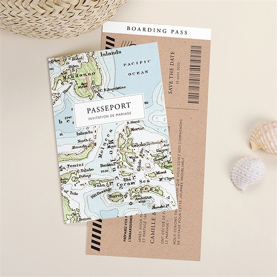 Faire-part mariage carte du monde