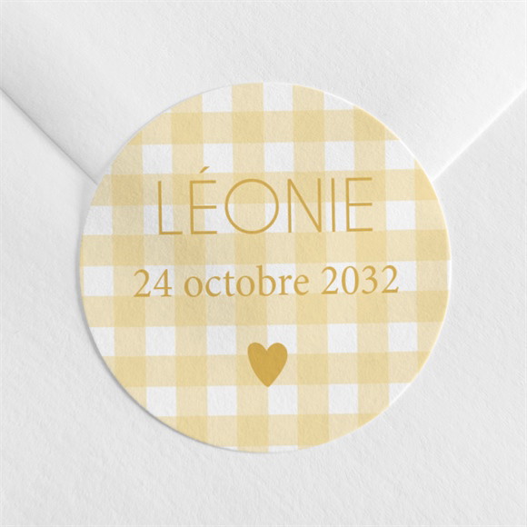 Sticker naissance Jaune vichy réf.N3602239