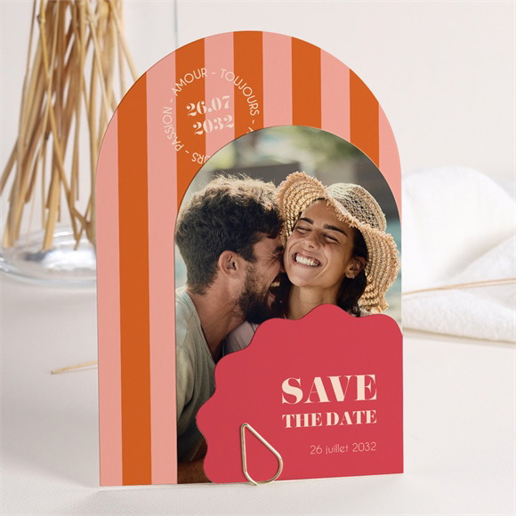 Faire-part mariage Orange et fuchsia multicartes réf.D21106