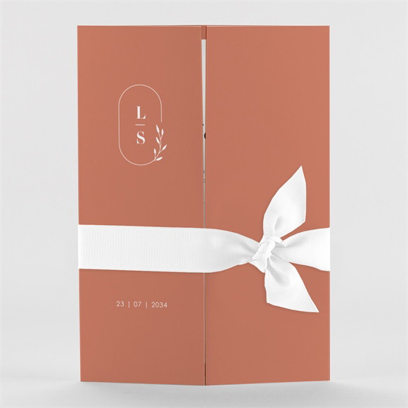 Faire-part mariage Terracotta initiales 2 volets réf.N71117