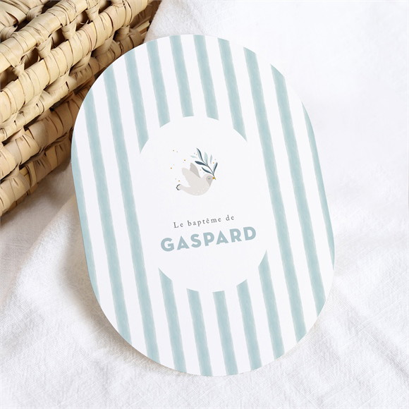 Faire-part de baptême Colombe et rayures réf.N67108