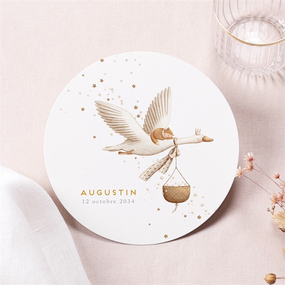 Faire-part naissance Cigogne rond réf.N321292