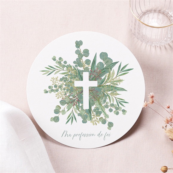 Faire-part profession de foi Croix et feuillage réf.N321293