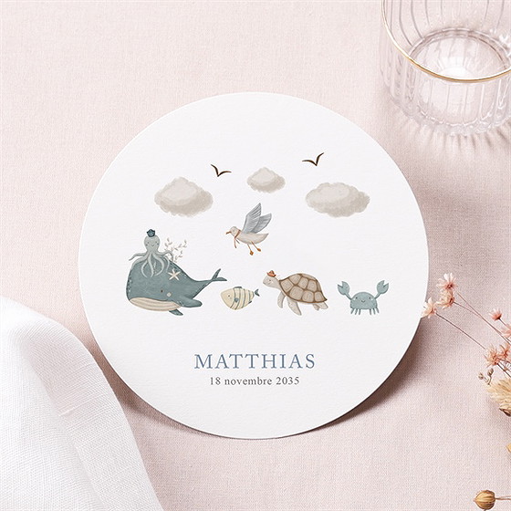 Faire-part naissance mer rond