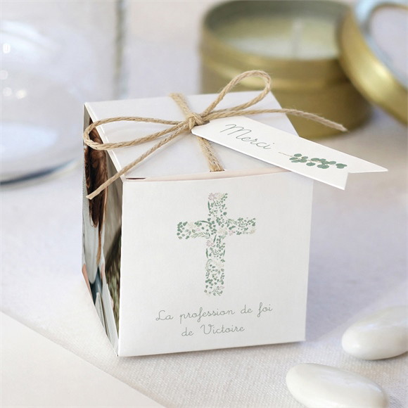 Boîte de dragées profession de foi Croix nature réf.N340830