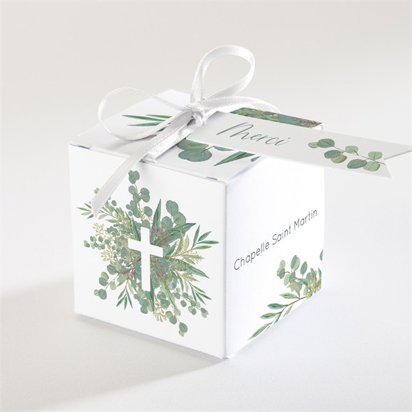 Boîte de dragées profession de foi Croix et feuillage réf.N340831