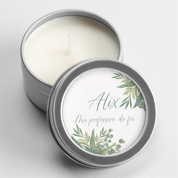 Bougie profession de foi Croix et feuillage argent réf.N3602588