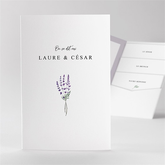 Faire-part mariage lavande pocketfold