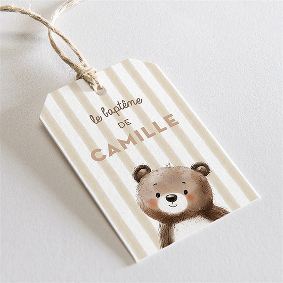 Etiquette baptême ours en rayures