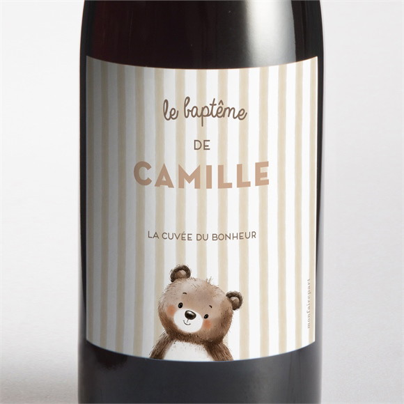 Etiquette de bouteille baptême Ours en rayures réf.N3002241