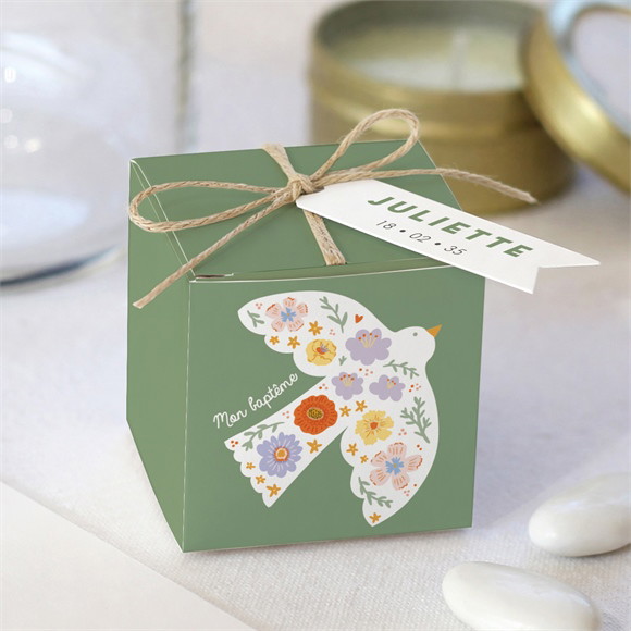 Boîte de dragées baptême Colombe fleurie réf.N340838