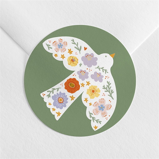 Sticker baptême colombe fleurie