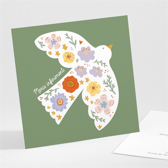 Remerciement baptême Colombe fleurie réf.N301671