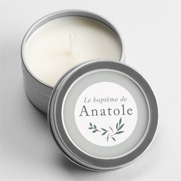 Bougie baptême Photo vert sauge argent réf.N3602614