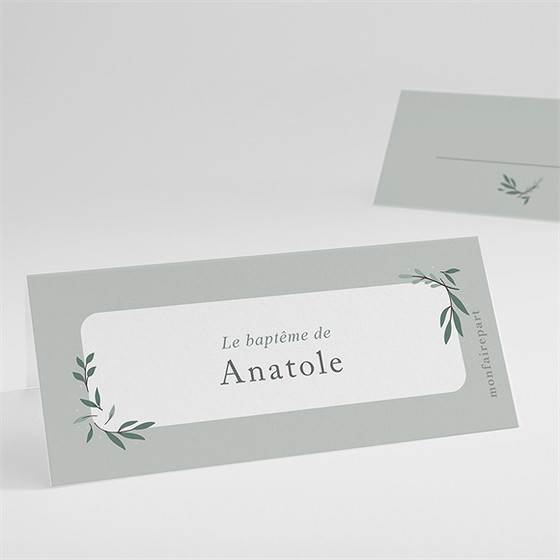 Marque-place baptême photo vert sauge