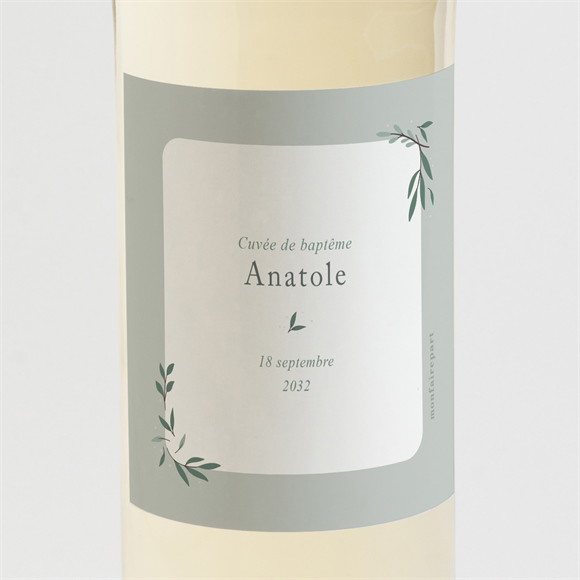 Etiquette de bouteille baptême Photo vert sauge réf.N3002244