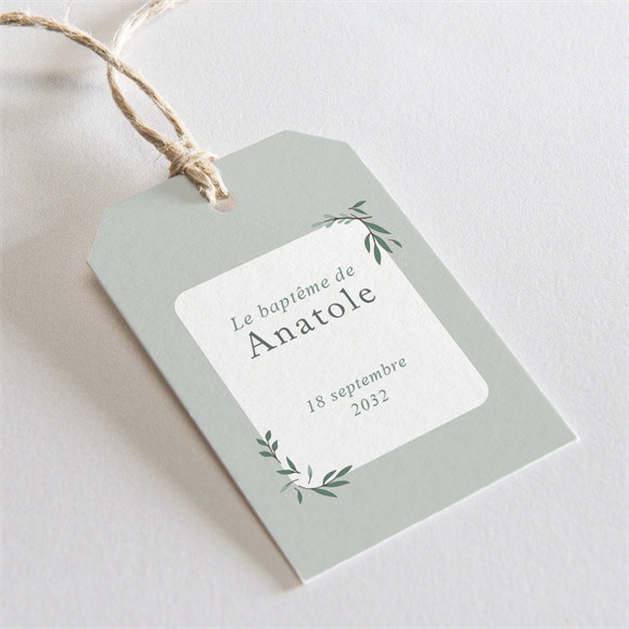 Etiquette baptême Photo vert sauge réf.N2911255