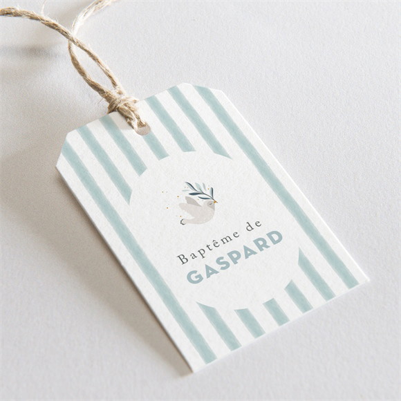 Etiquette baptême Colombe et rayures réf.N2911561