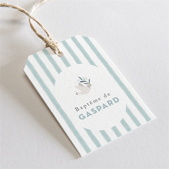 Etiquette baptême colombe et rayures