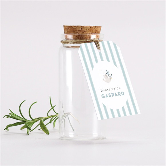 Mignonette baptême Colombe et rayures étiquette réf.N2911562
