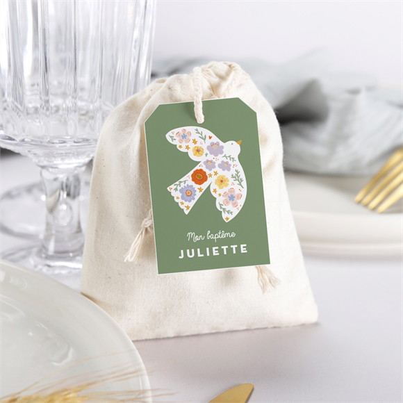 Pochon baptême Colombe fleurie réf.N2911258