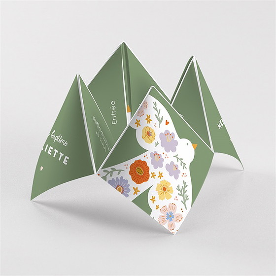 Menu baptême colombe fleurie