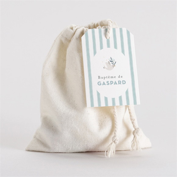 Pochon baptême Colombe et rayures réf.N2911563