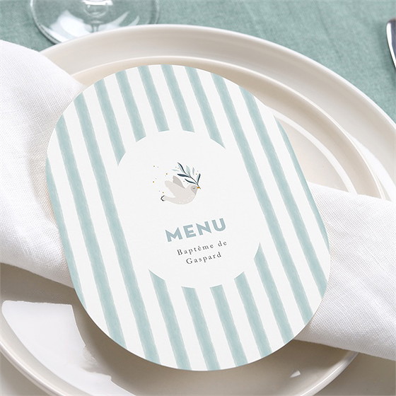 Menu baptême colombe et rayures