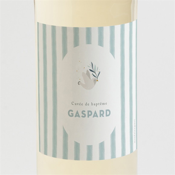 Etiquette de bouteille baptême Colombe et rayures réf.N3002245