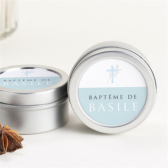 Bougie baptême filigrane pastel argent