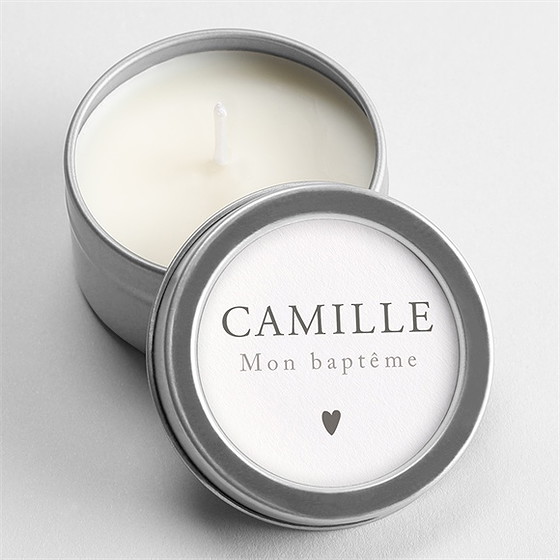 Bougie baptême photomaton pictos argent