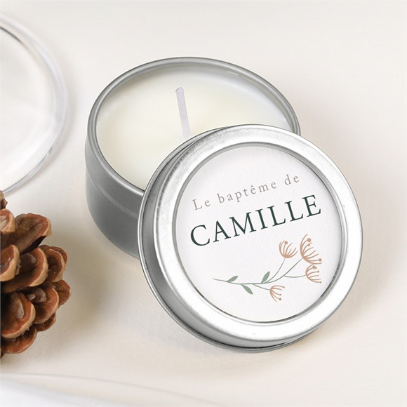 Bougie baptême Fleurs pastel argent réf.N3602644