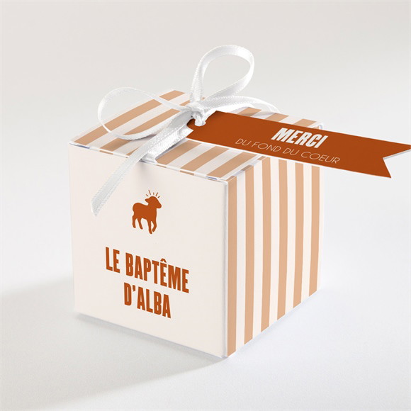 Boîte de dragées baptême Rayures ocres réf.N340849